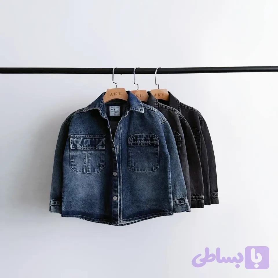 کت تک جین دخترانه و پسرانه برند آکو رنگ آبی و ذغالی سایز 4 تا 8 سال