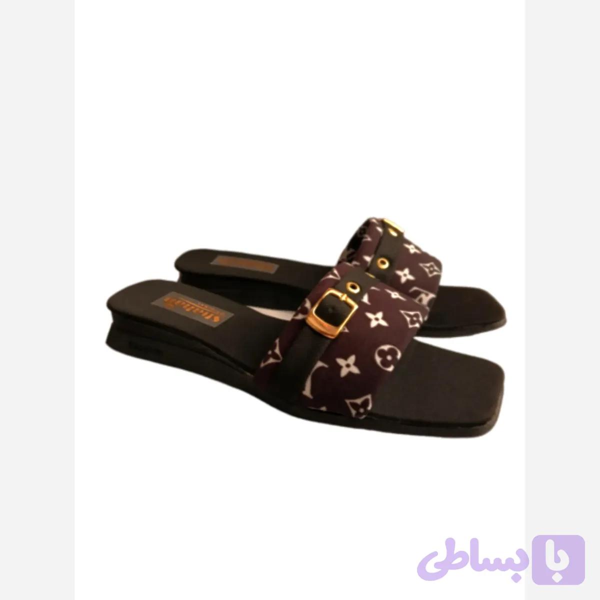 صندل زنانه مدل لوئی ویتون LV رنگ مشکی سایز 37 تا 40