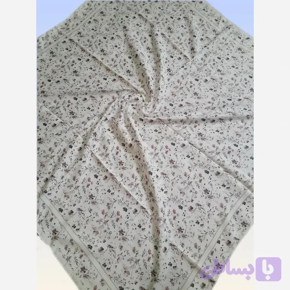 روسری سفید گل دار نخی تابستانی قواره 100 سانت