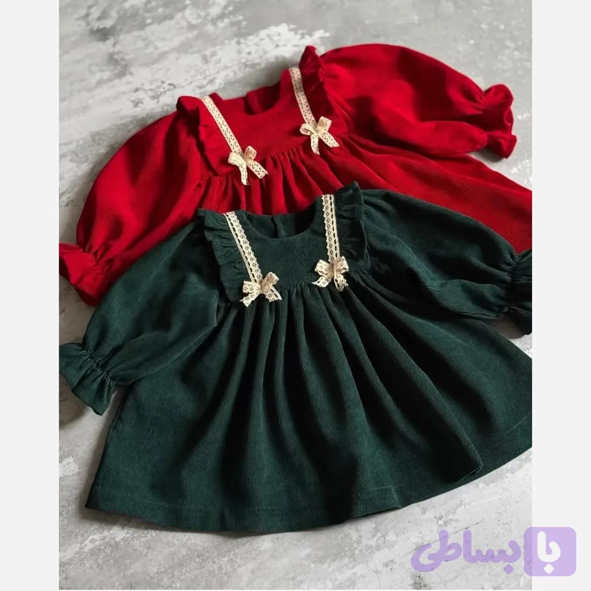 پیراهن دخترانه مخمل کبریتی مناسب سن 6 ماه تا 8 سال