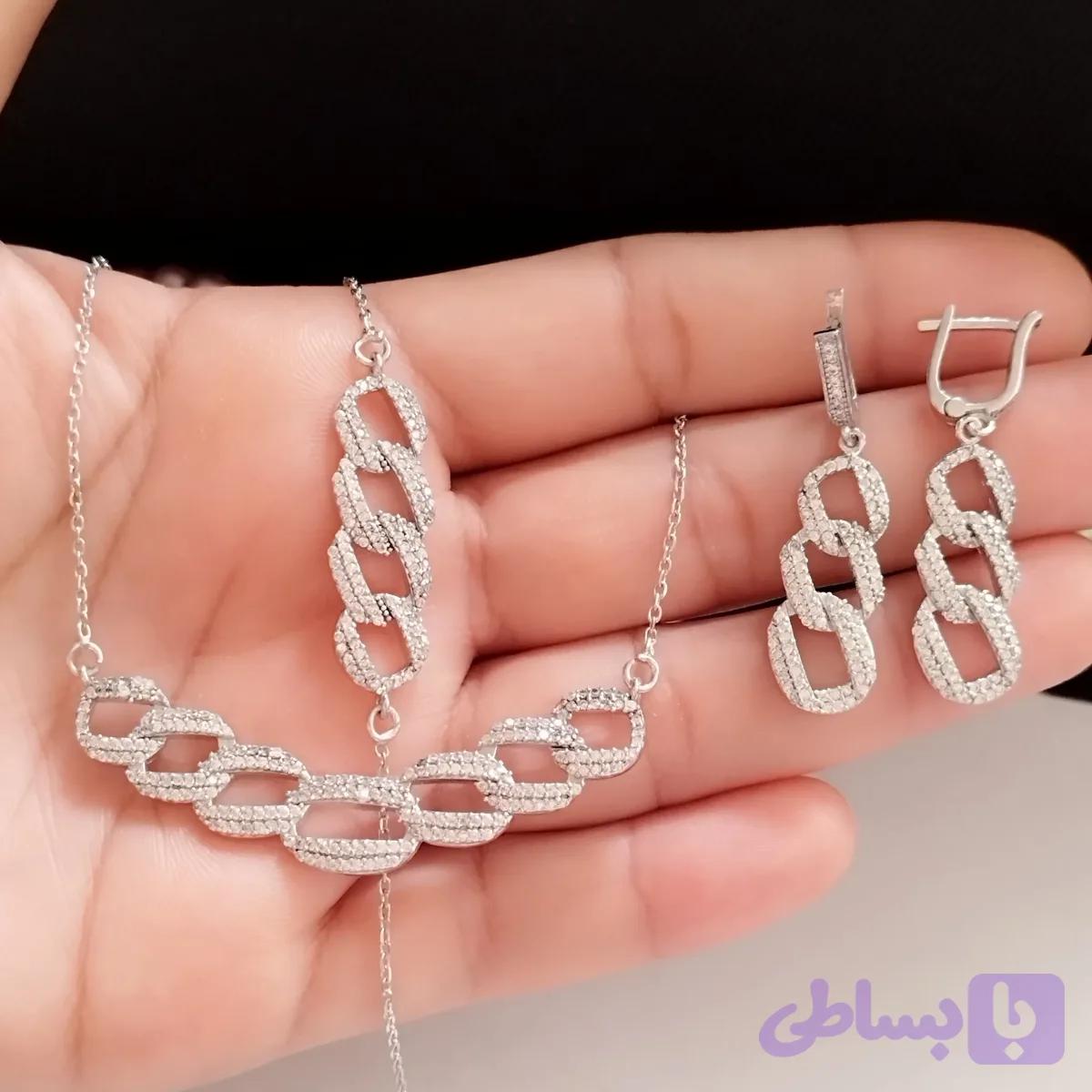 سرویس نقره زنانه طرح جواهر عیار 925 روکش طلا سفید