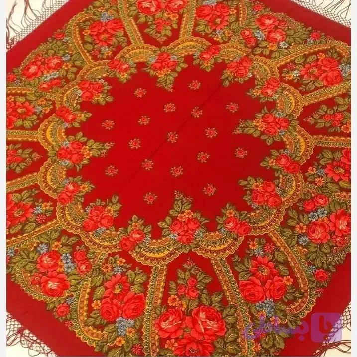 روسری ترکمنی پشمی قرمز قواره 148 برند پاولوف پوساد روسیه