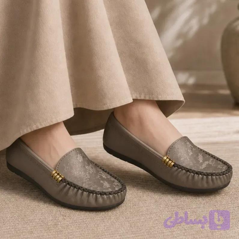 کفش کالج زنانه چرم مصنوعی زیتونی بدون سگک قالب کوچک
