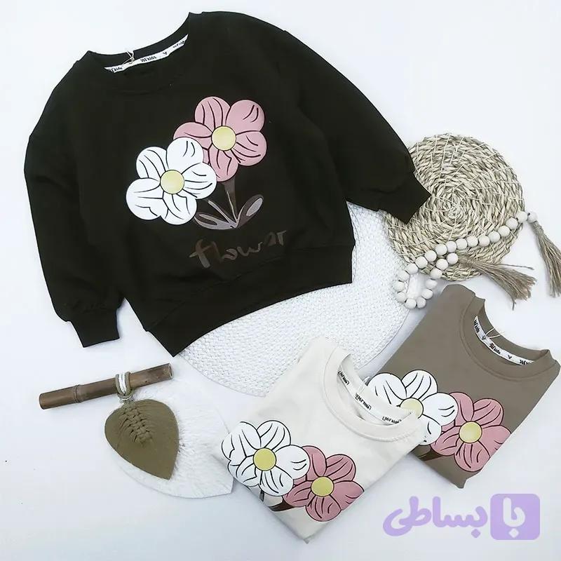 بلوز دخترانه طرح گل درشت پنبه سوپر پاییزه و زمستانه
