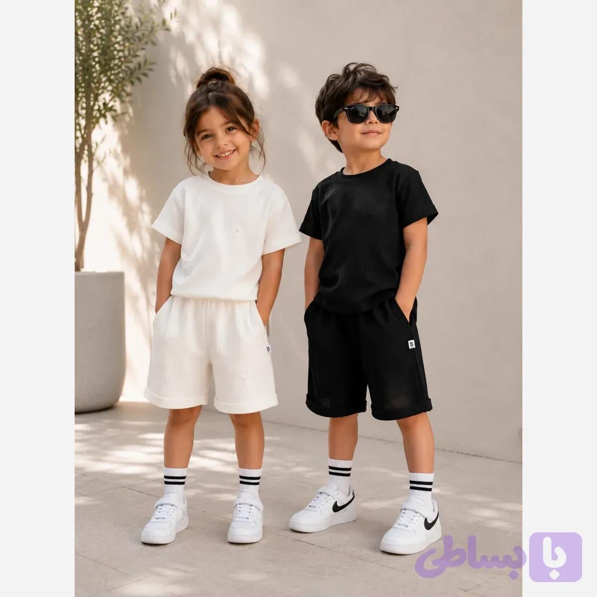 ست بلوز و شلوارک بچگانه طرح زاپ دار نخ و پنبه نرم و سبک مناسب 1 تا 7 سال