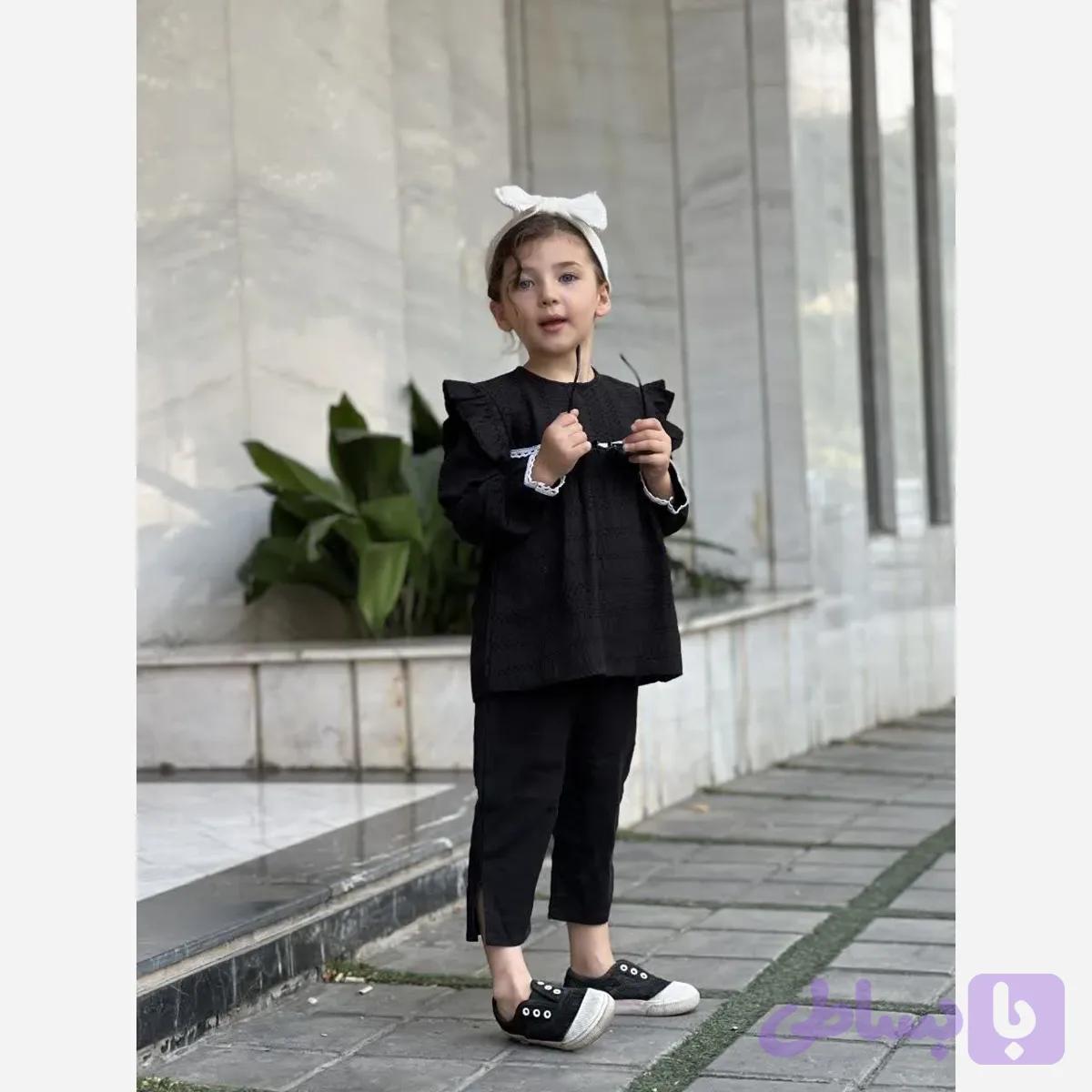 شومیز دخترانه مشکی شانتون نخ مناسب محرم سایز 1 تا 8 سال