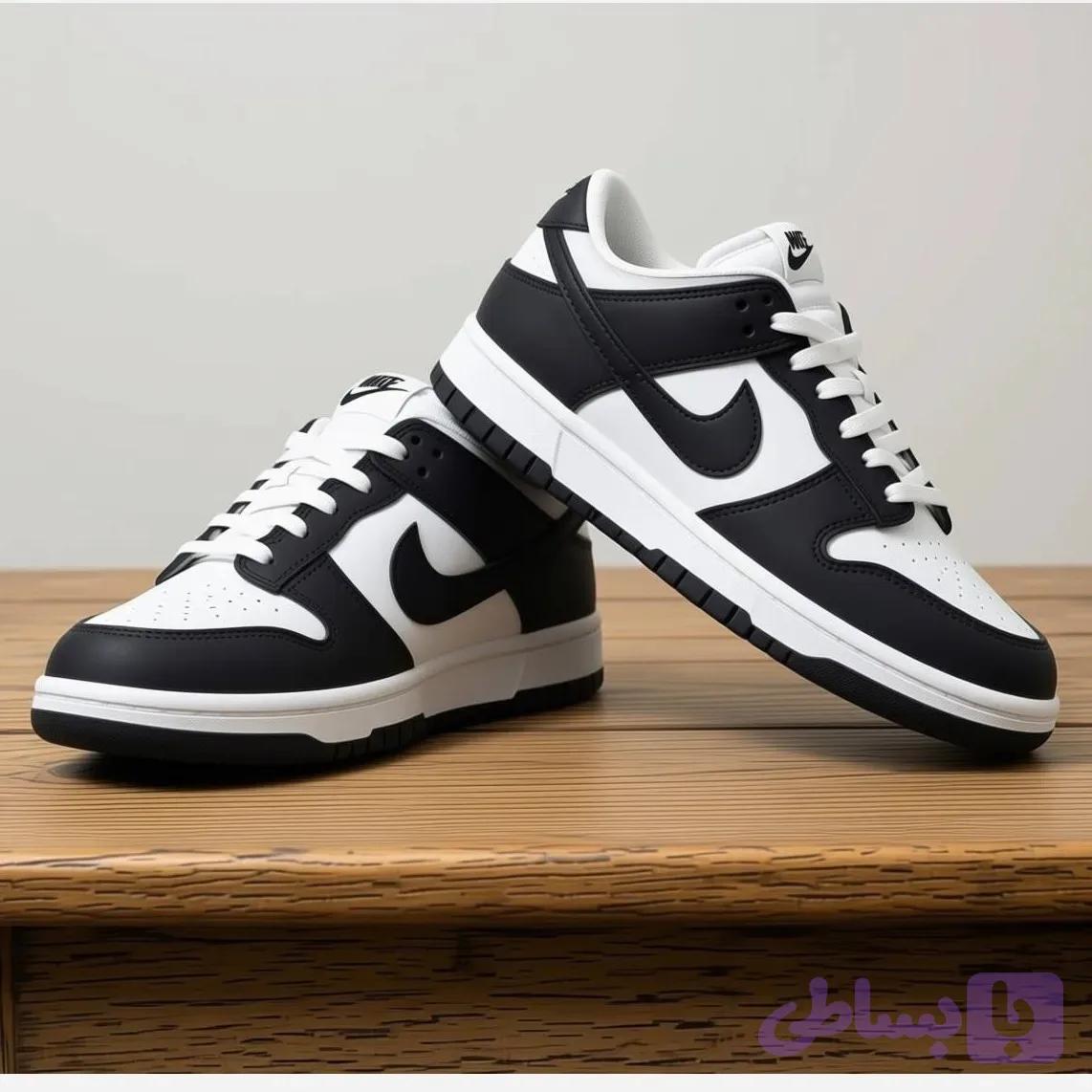 کفش کتانی مردانه نیک جردن مشکی سفید رویه چرم مصنوعی سایز 41 تا 44