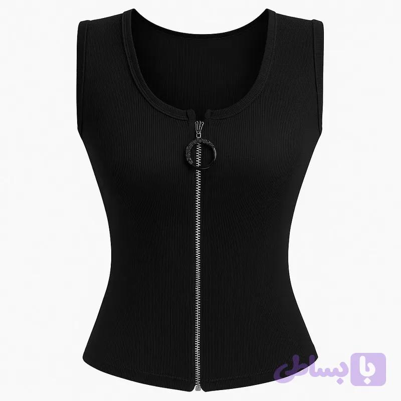 تاپ ورزشی زنانه جذب الیاف مصنوعی ساده یقه گرد سایز 38