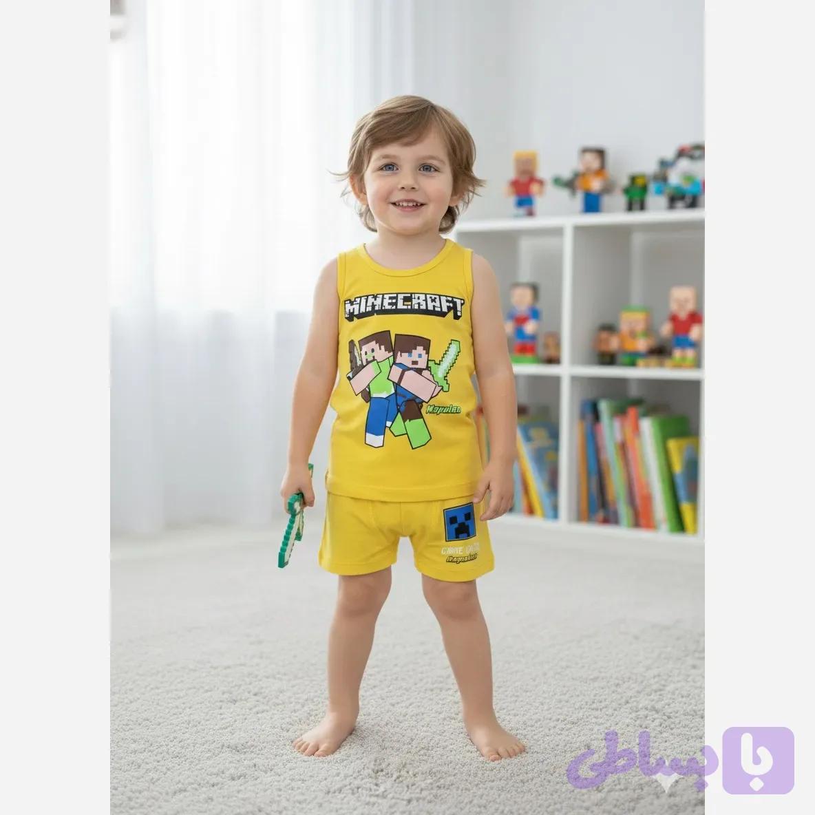 ست رکابی و شورت بچگانه نخ پنبه طرح لبوبو مناسب 3 تا 10 سال