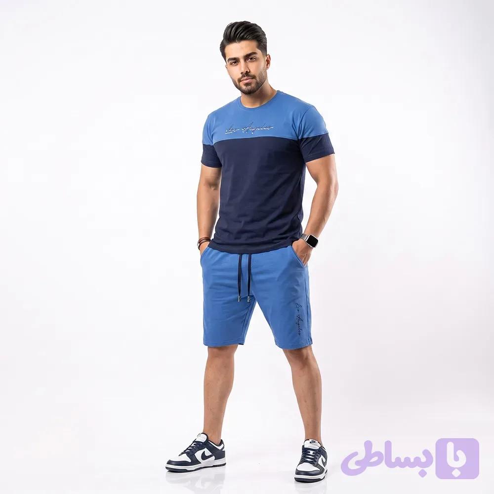 ست تیشرت و شلوارک مردانه طرح لس آنجلس جنس پنبه و کتان