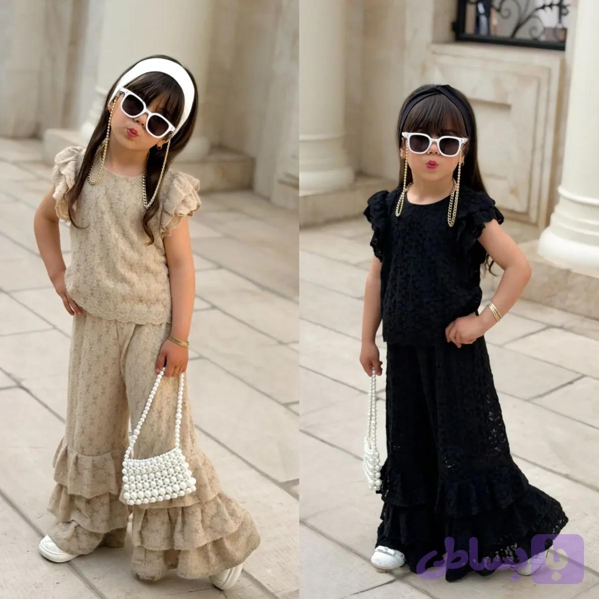 ست تاپ و شلوار دخترانه مجلسی دانتل ترک سایز 3 تا 10 سال
