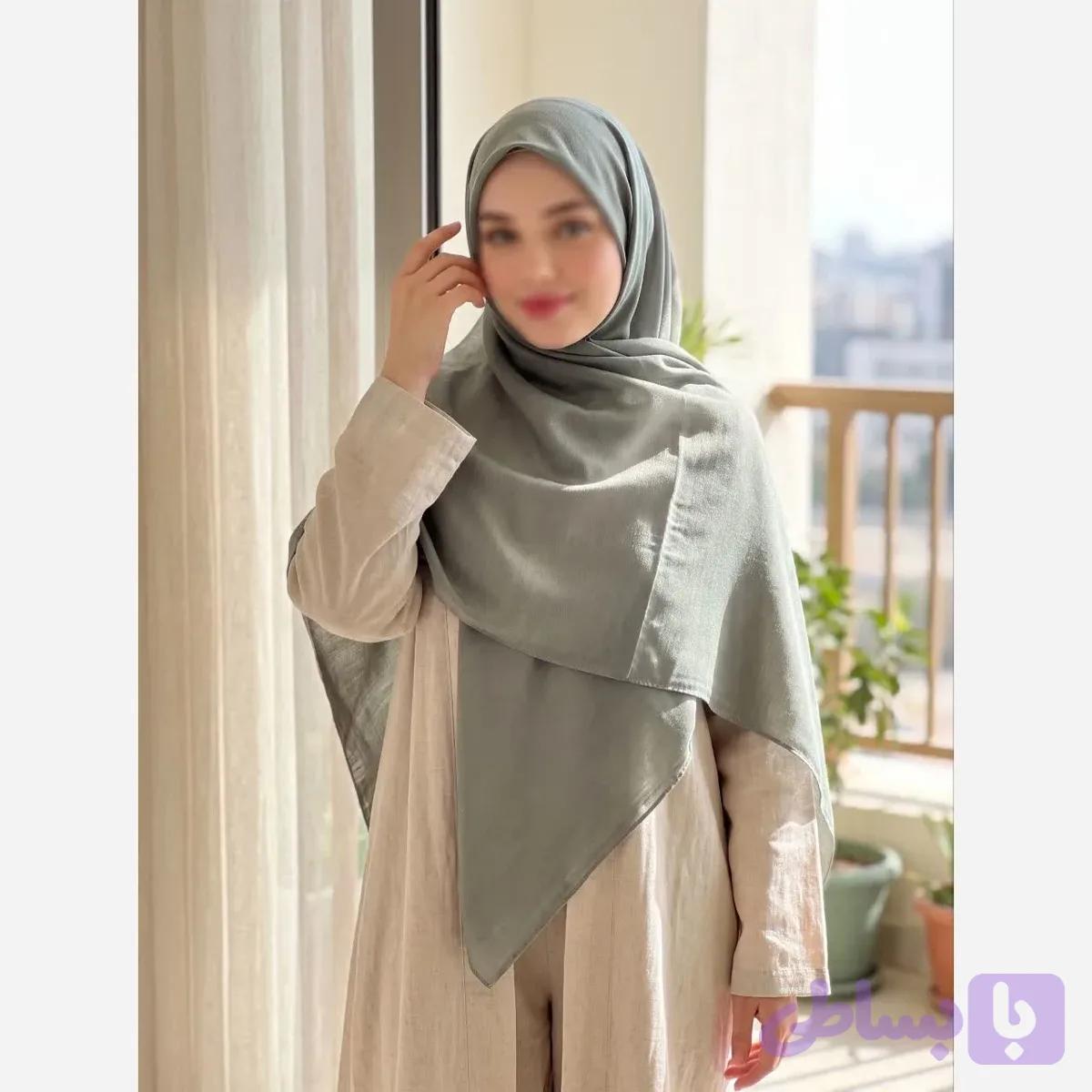 روسری سوپر کرپ سبز قواره بلند سایز 140 نخی تک رنگ