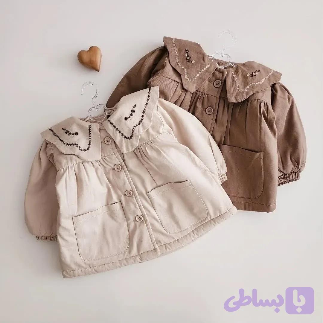 پالتو دخترانه کتان خزدار گلدوزی شده سایز 1 تا 6 سال