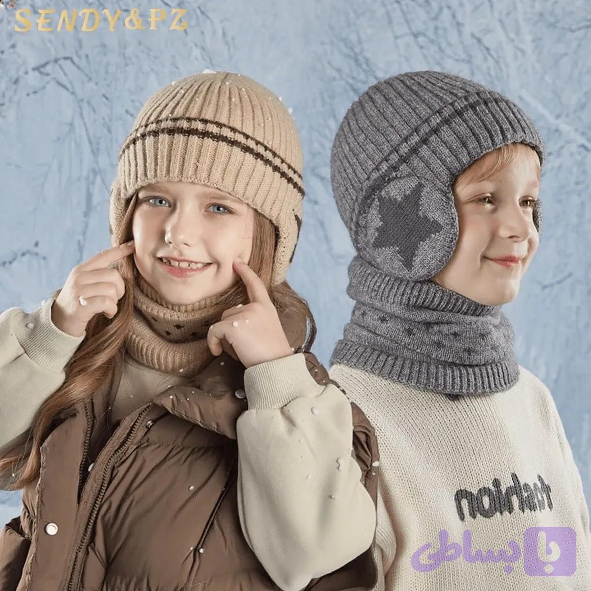 کلاه و رینگر تو خز گرم کودک مناسب سن 6 تا 10 سال اورجینال وارداتی