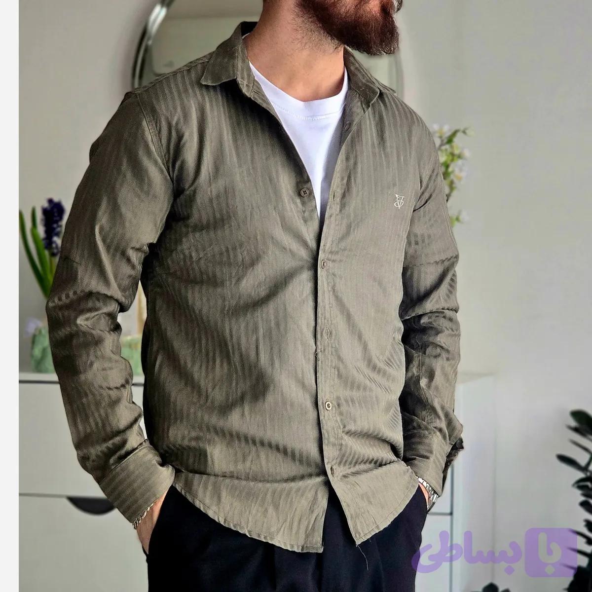 پیراهن مردانه آستین بلند دیپلمات پارچه جاکارد کشی سایز M تا XXL
