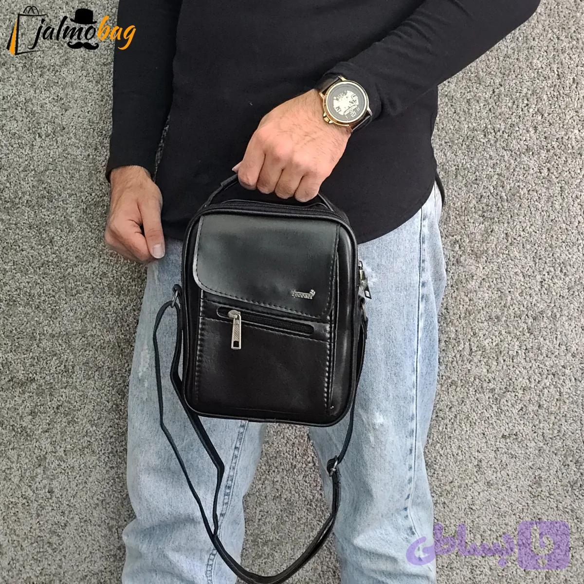 کیف دوشی چرمی اسپرت بزرگ چرم صنعتی مشکی خردلی قهوهای تیره