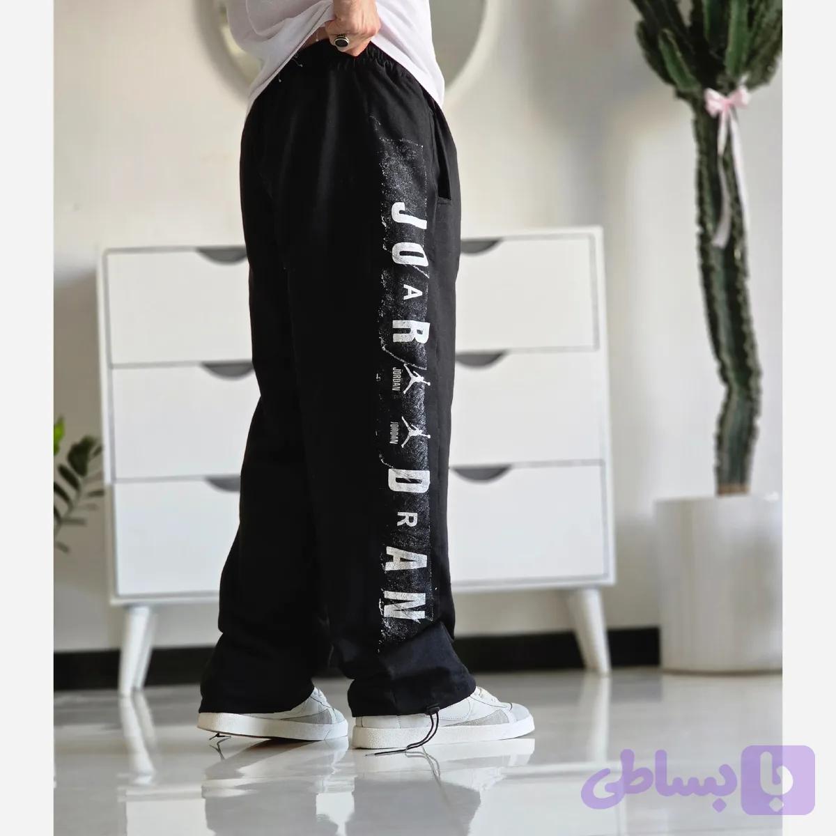 شلوار اسلش بگ جردن دمپا گت دار رنگ مشکی پارچه گلکسی اسپان سایز XXL XXXL