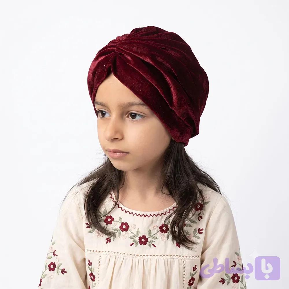 توربان دخترانه مخمل زرشکی مناسب 8 تا 15 سال
