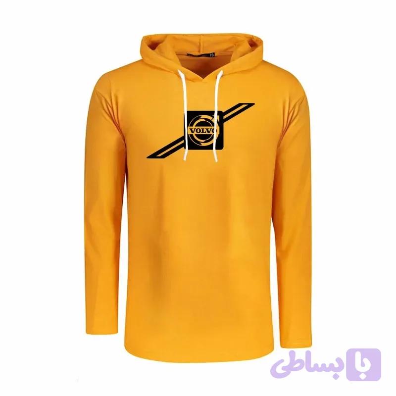 تیشرت کلاه دار آستین بلند مردانه طرح ولوو مدل r4786 جنس نخی اعلا سایزبندی L XL 2XL سه رنگ سفید مشکی زرد