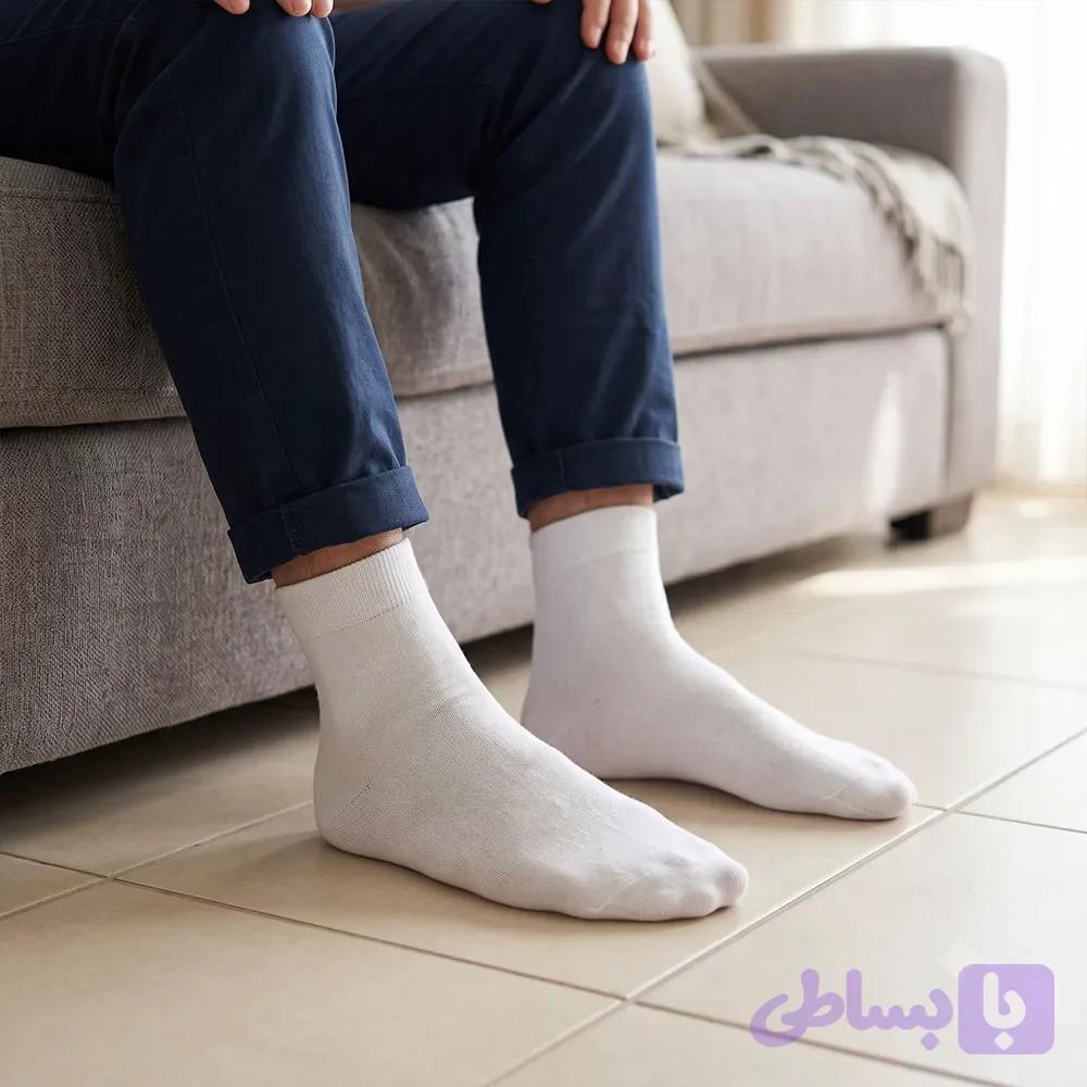 جوراب نیم ساق مردانه ساده پنبه ای سفید سایز 40 تا 44 ایرانی