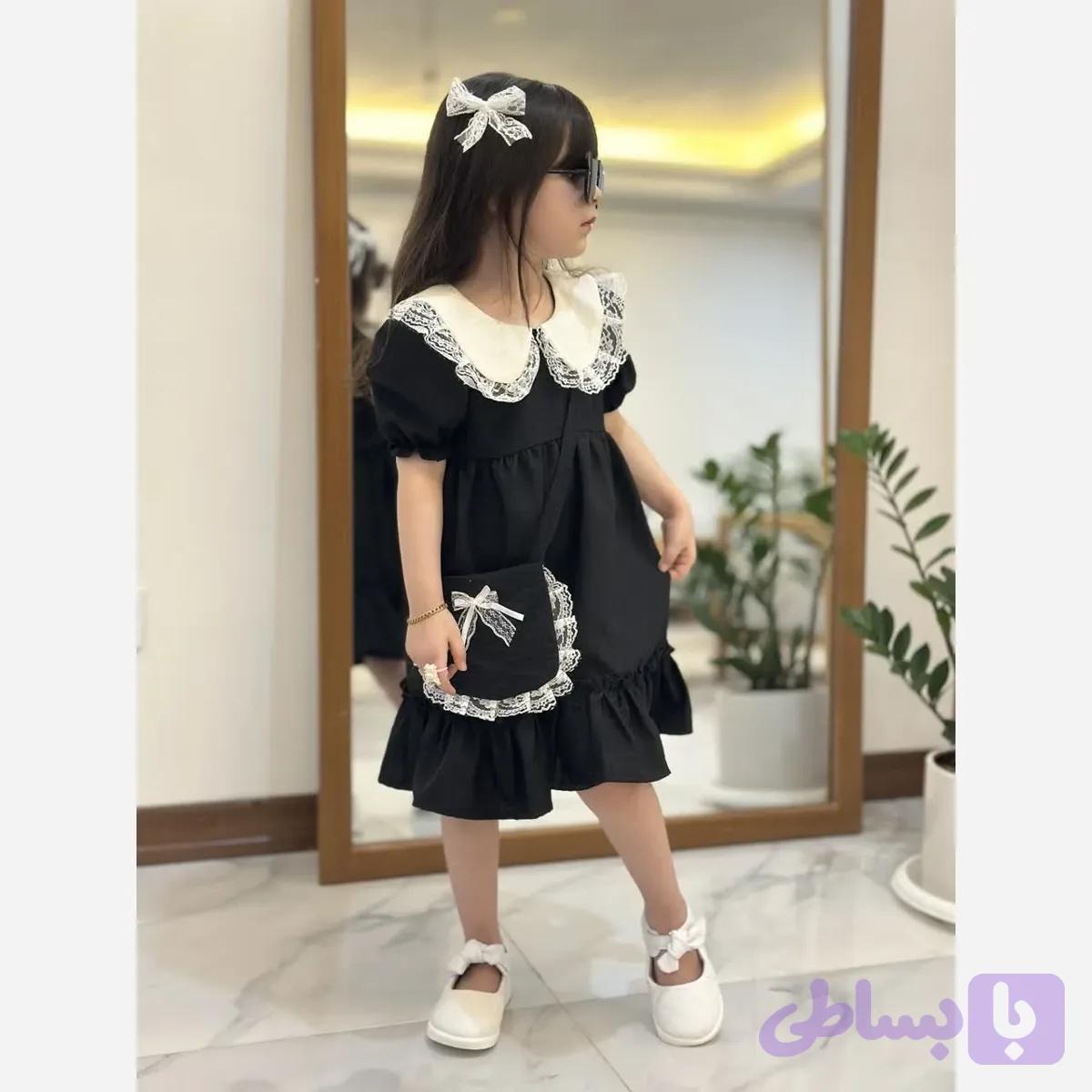 ست 4 تیکه دخترانه پیراهن لنین به همراه کیف و 2 گیره مو سایز 2 تا 8 سال