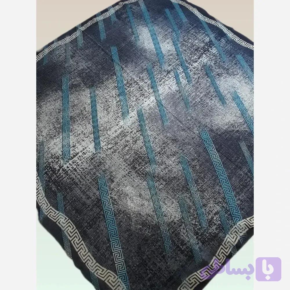 مینی اسکارف نخی طوسی و آبی قواره 90 سانتی متر
