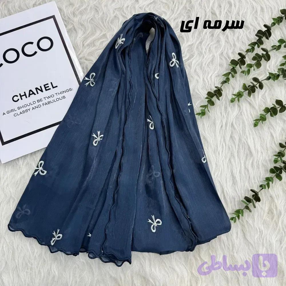 شال حریر کبریتی پاپیونی مشکی وارداتی مجلسی و روزمره قواره 190 در 67