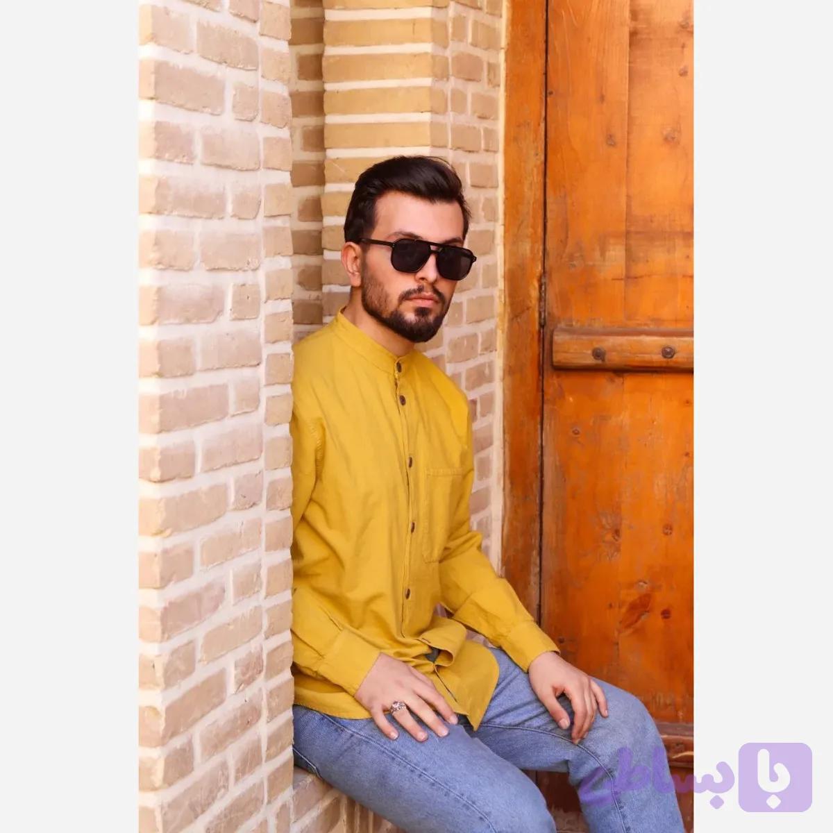 پیراهن مردانه الیاف طبیعی 100 درصد پنبه مدل تمام دکمه مچ دار رنگ خردلی