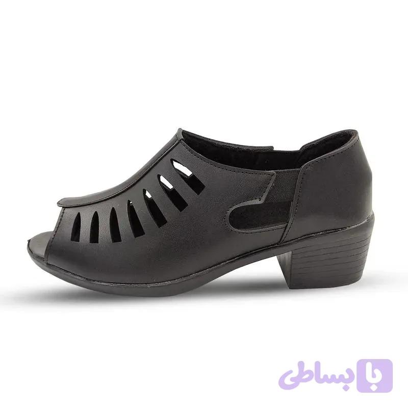 صندل طبی زنانه چرم پاشنه دار مدل حصیری پاشنه 5 سانتی