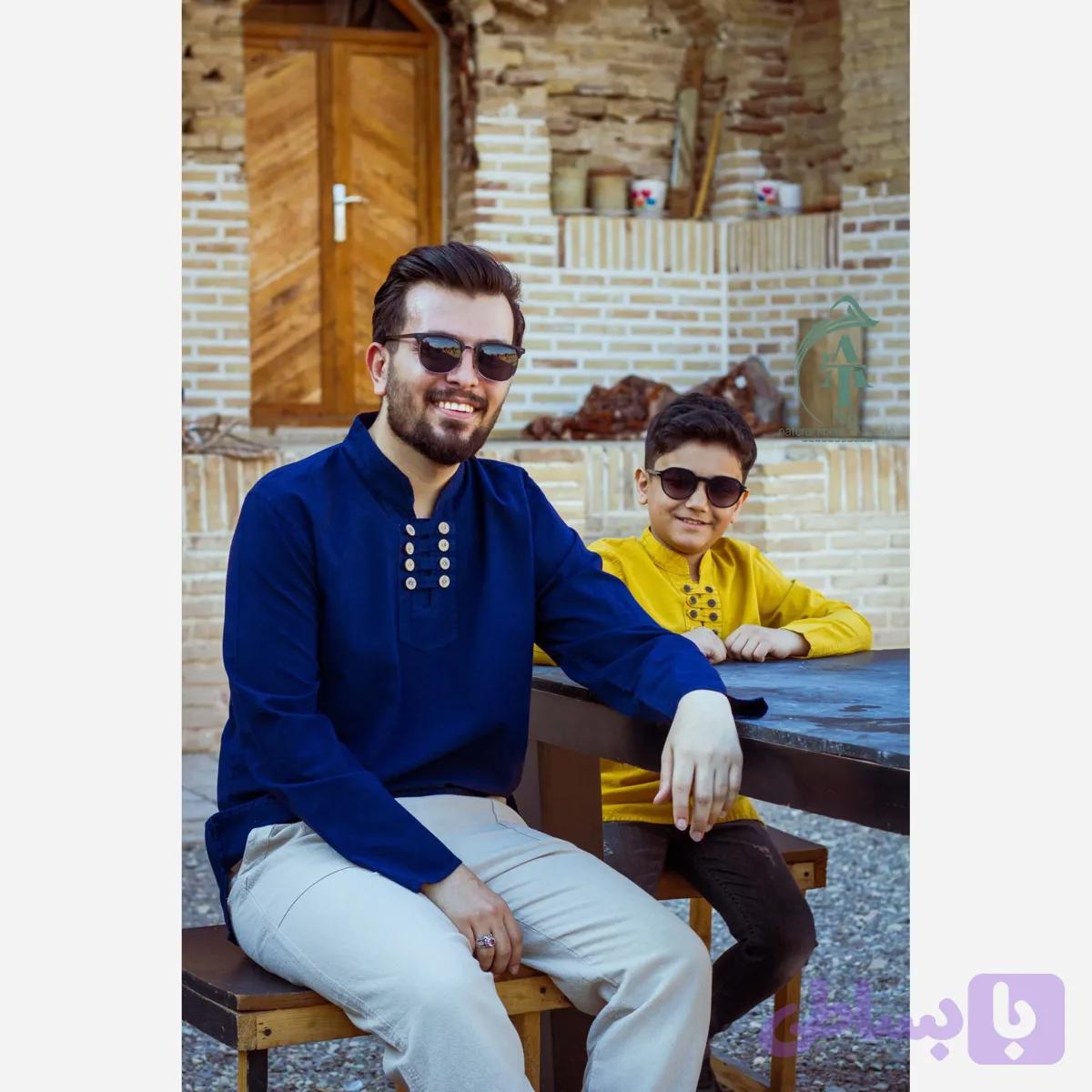 پیراهن مردانه الیاف طبیعی مدل هشت دکمه رنگ سرمه ای