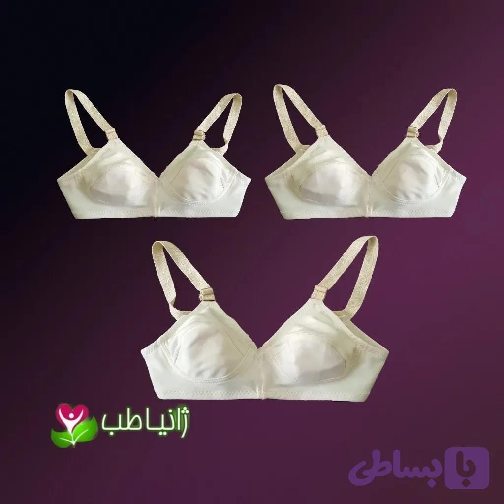3 عدد سوتین زنانه ژانیاطب نخی پنبه طبیعی کرم روشن سایز 65 تا 95