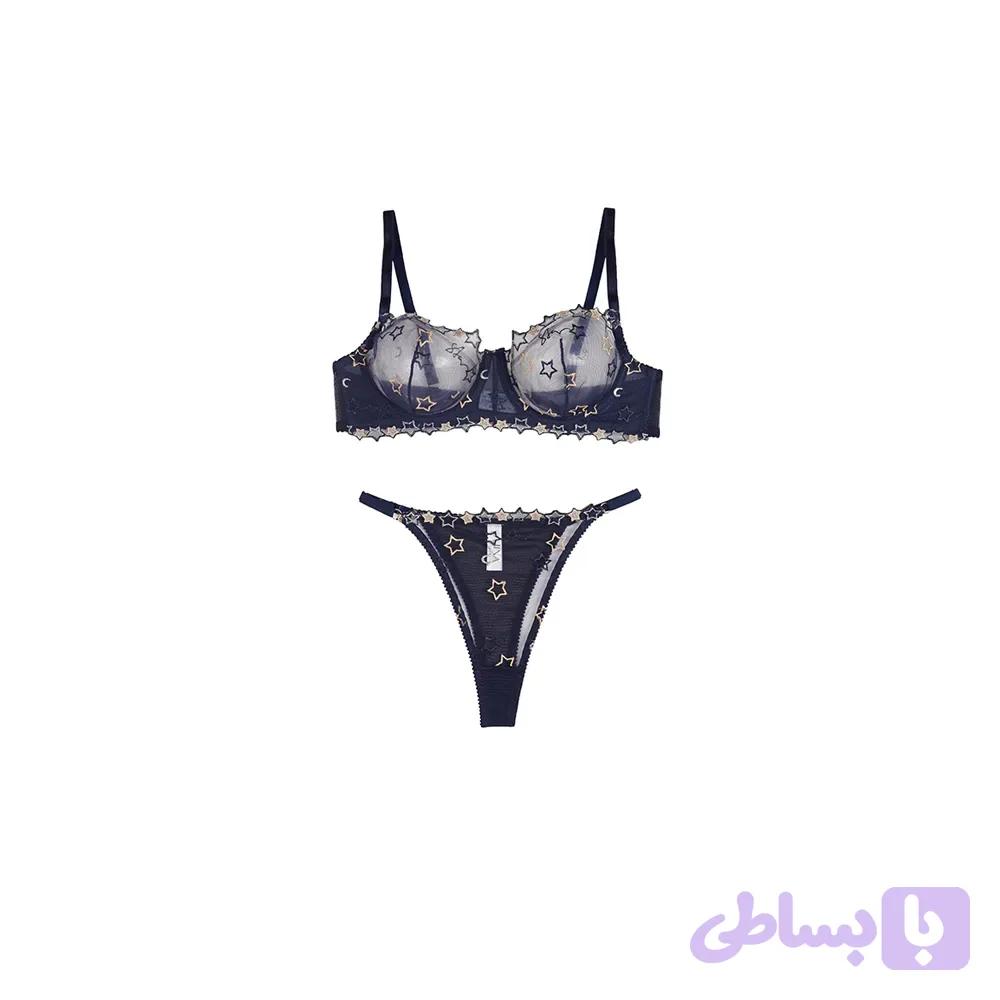 ست شورت و سوتین توری فنر دار طرح ستاره برند ژینا سایز 75 تا 90