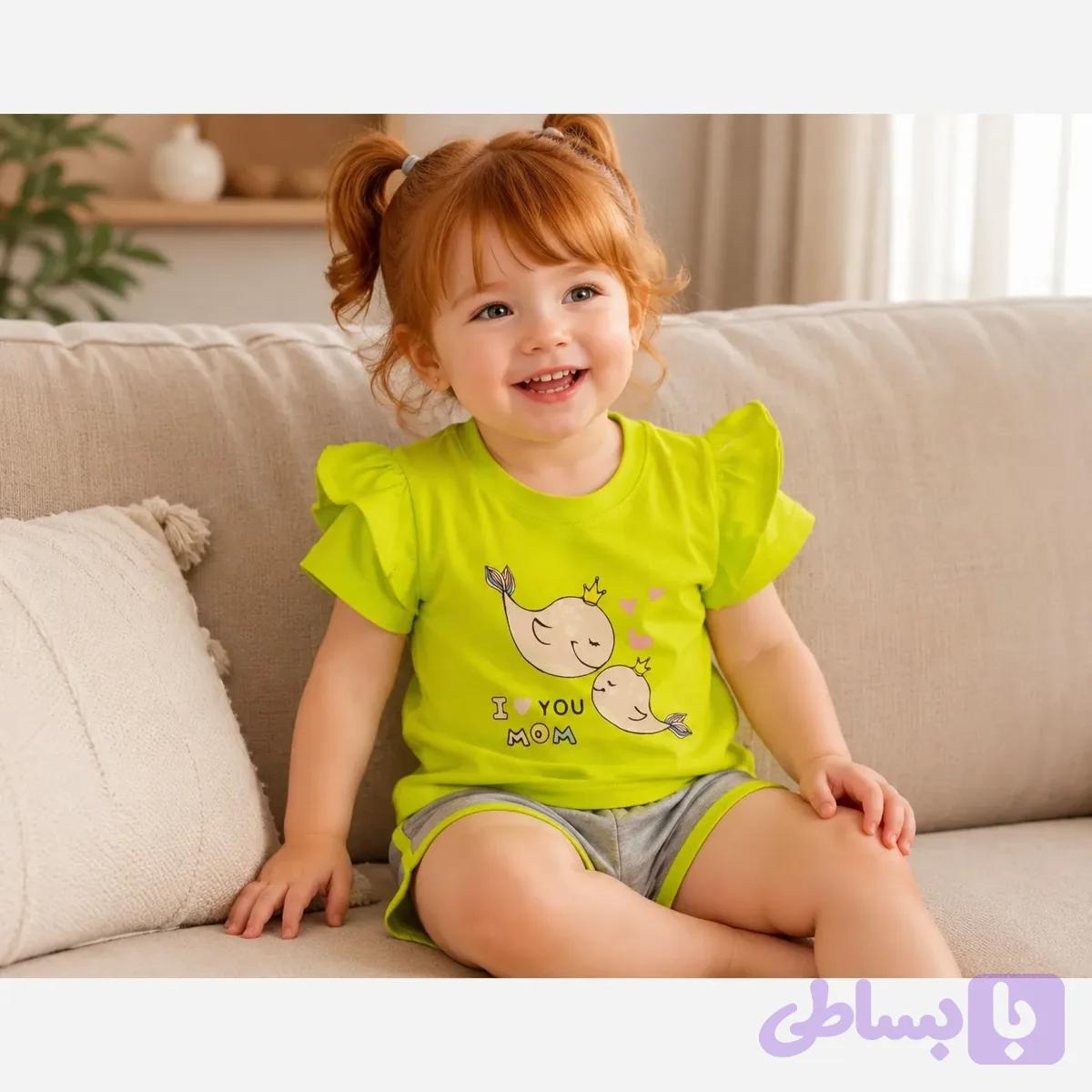 ست کراپ و شلوارک دخترانه تابستانه مدل مام استایل سایز 2 تا 4 سال
