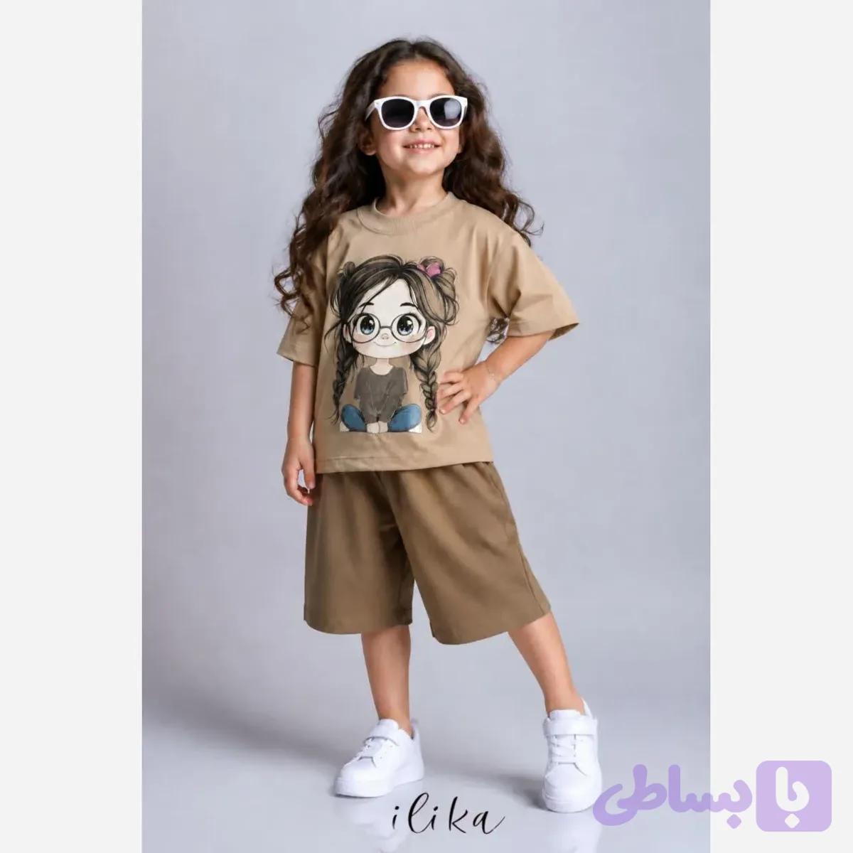 ست تیشرت و شلوارک دخترانه پنبه سوپر و کتان سایز 40 تا 55