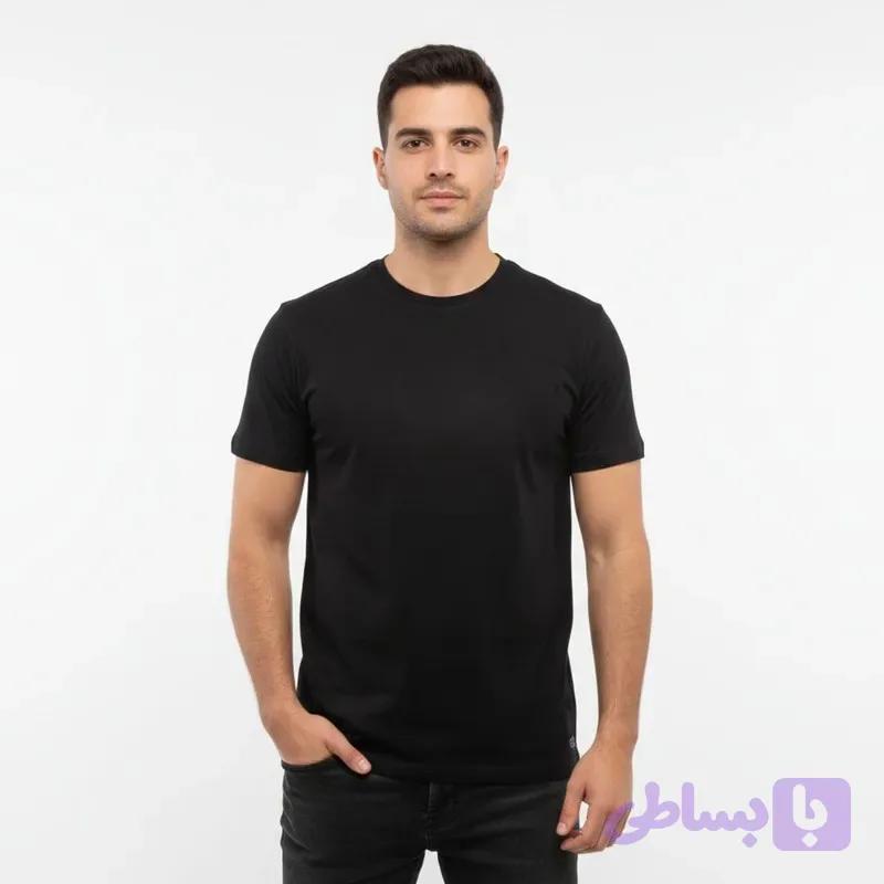 تی شرت آستین کوتاه مردانه کلاسیک یقه گرد پنبه پلی استر ساده رنگ سرمه ای سایز L