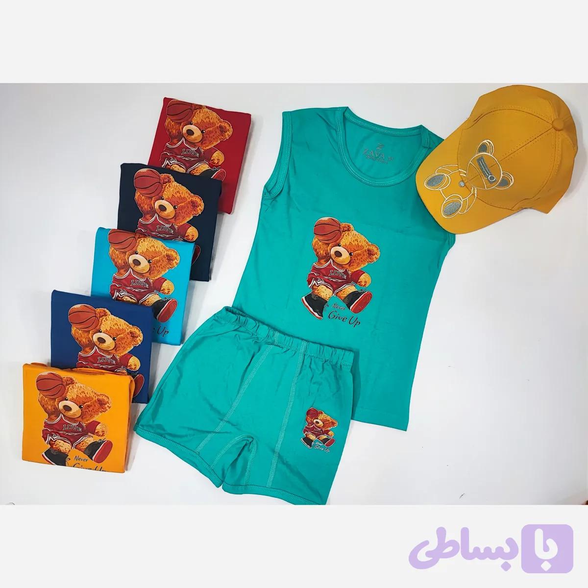 ست تاپ و شورت بچگانه نخی طرح تدی و مک کویین سایز مدیوم