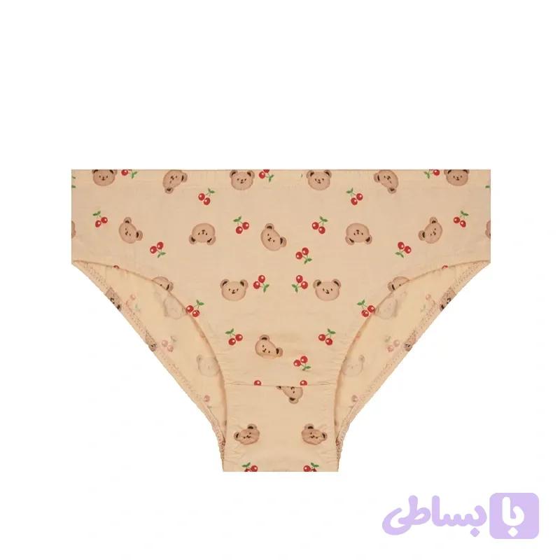 شورت زنانه اسلیپ جعبه ای نخ و پنبه کرم طرح خرس و گیلاس شارمین سایز XL