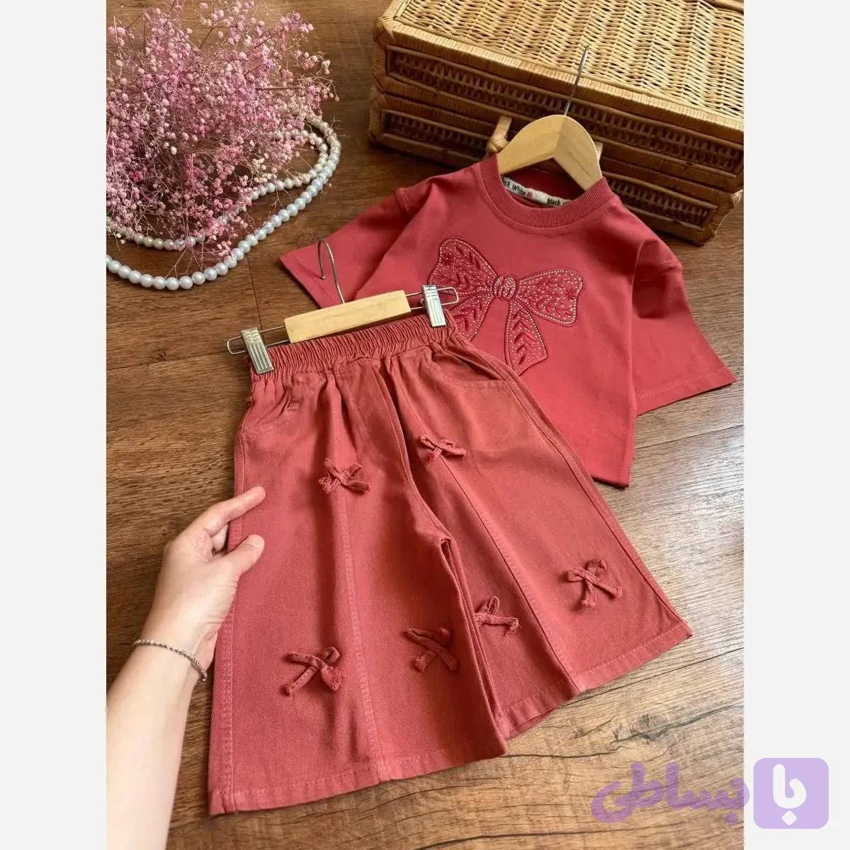 ست تیشرت و شلوارک دخترانه پنبه کتان مناسب 2 تا 7 سال سایزبندی 35 تا 50