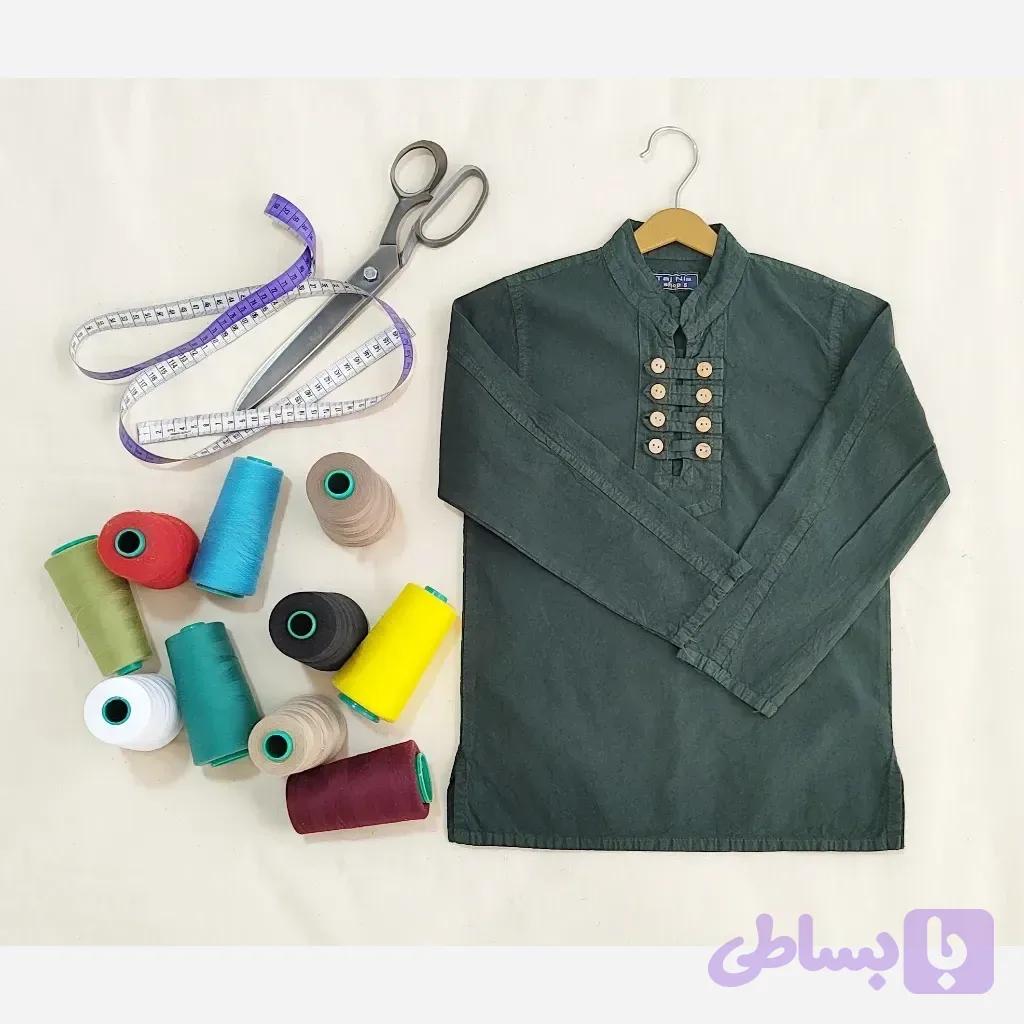 پیراهن پسرانه الیاف طبیعی مدل آرشا رنگ سبزآبی سایز 1 تا 7