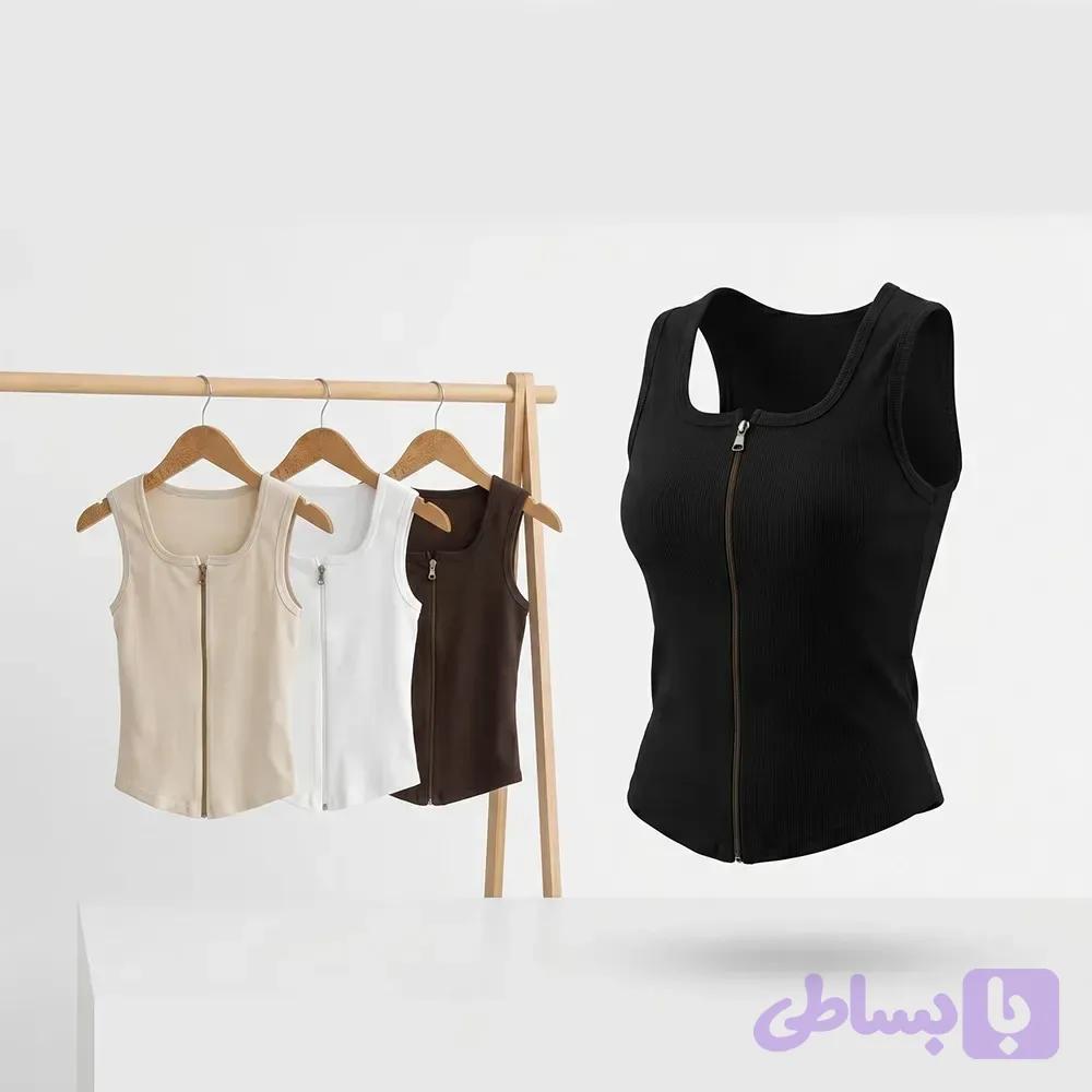 تاپ کبریتی زنانه جلو زیپ تک سایز فری سایز