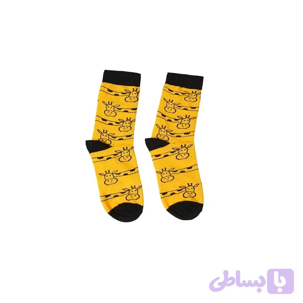 جوراب ساقدار فانتزی طرح زرافه نخی فری سایز 36 تا 41