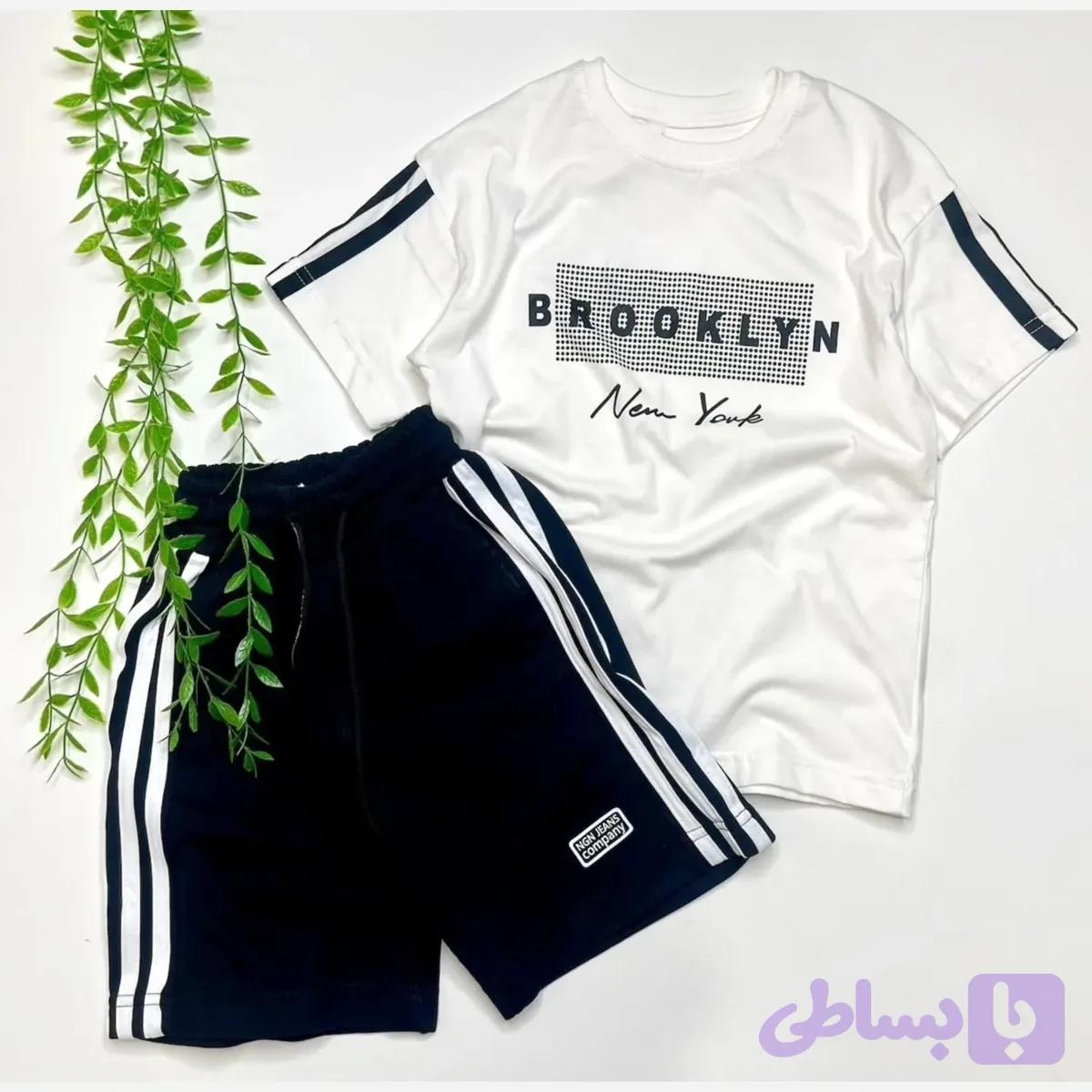 ست تیشرت شلوارک اسپرت دخترانه و پسرانه طرح brooklyn پنبه دورس ترک