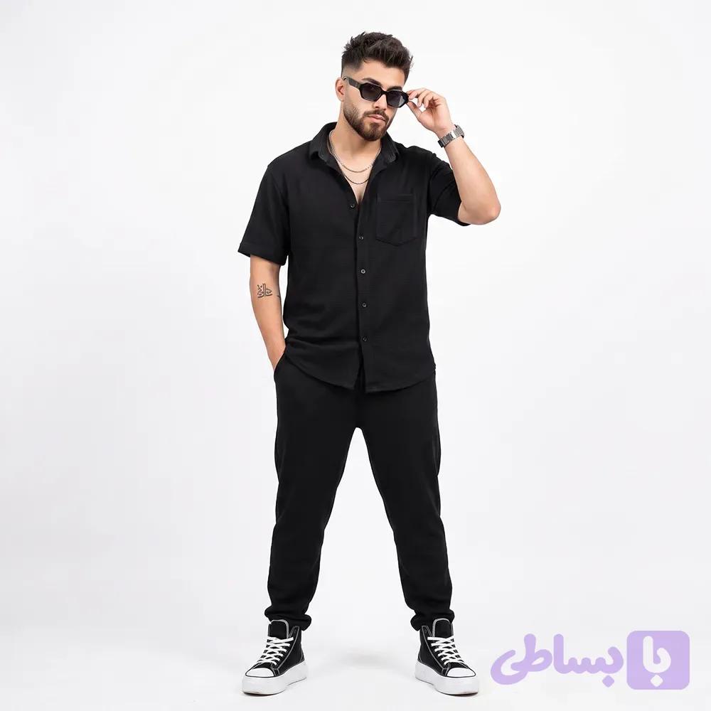 ست پیراهن و شلوار حصیری مردانه مشکی