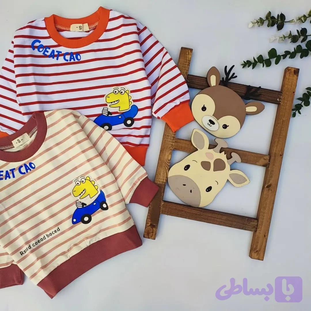 بلوز تک بچهگانه طرح دایناسور راه راه اسپرت وارداتی