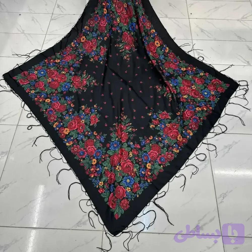 روسری ترکمنی ایرانی مدل تاتار کد 1607 طرح سنتی نخ پلی استر 130x130 مناسب 4 فصل