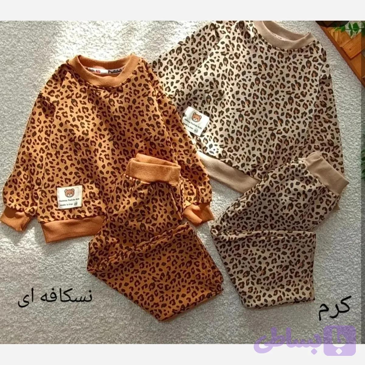 ست بلوز و شلوار پنبه دورس تمام چاپ دخترانه سایز بزرگ کرم و نسکافه ای
