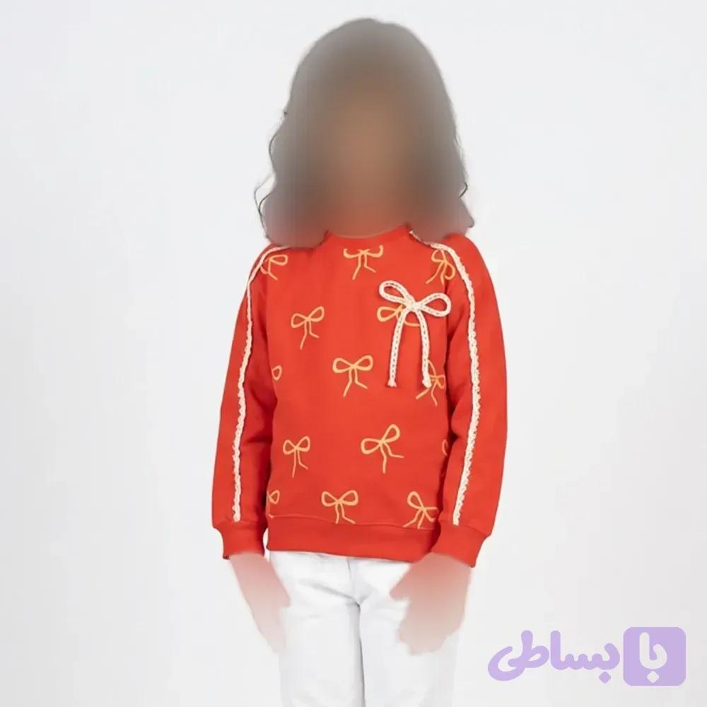 بلوز دخترانه قرمز طرح کاج پاپیونی مناسب یلدا و کریسمس