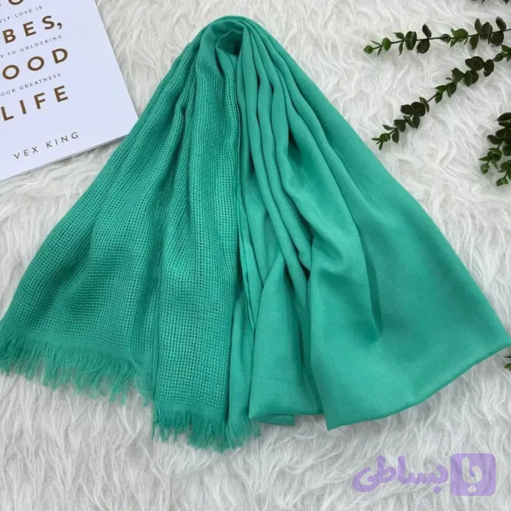 شال حاشیه توری نخی قواره بزرگ 180x65 سانتیمتر مناسب استفاده روزمره بدون پرز و دون دون شدن