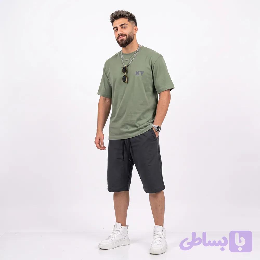 ست تیشرت و شلوارک مردانه NY پنبه و کتان کاغذی