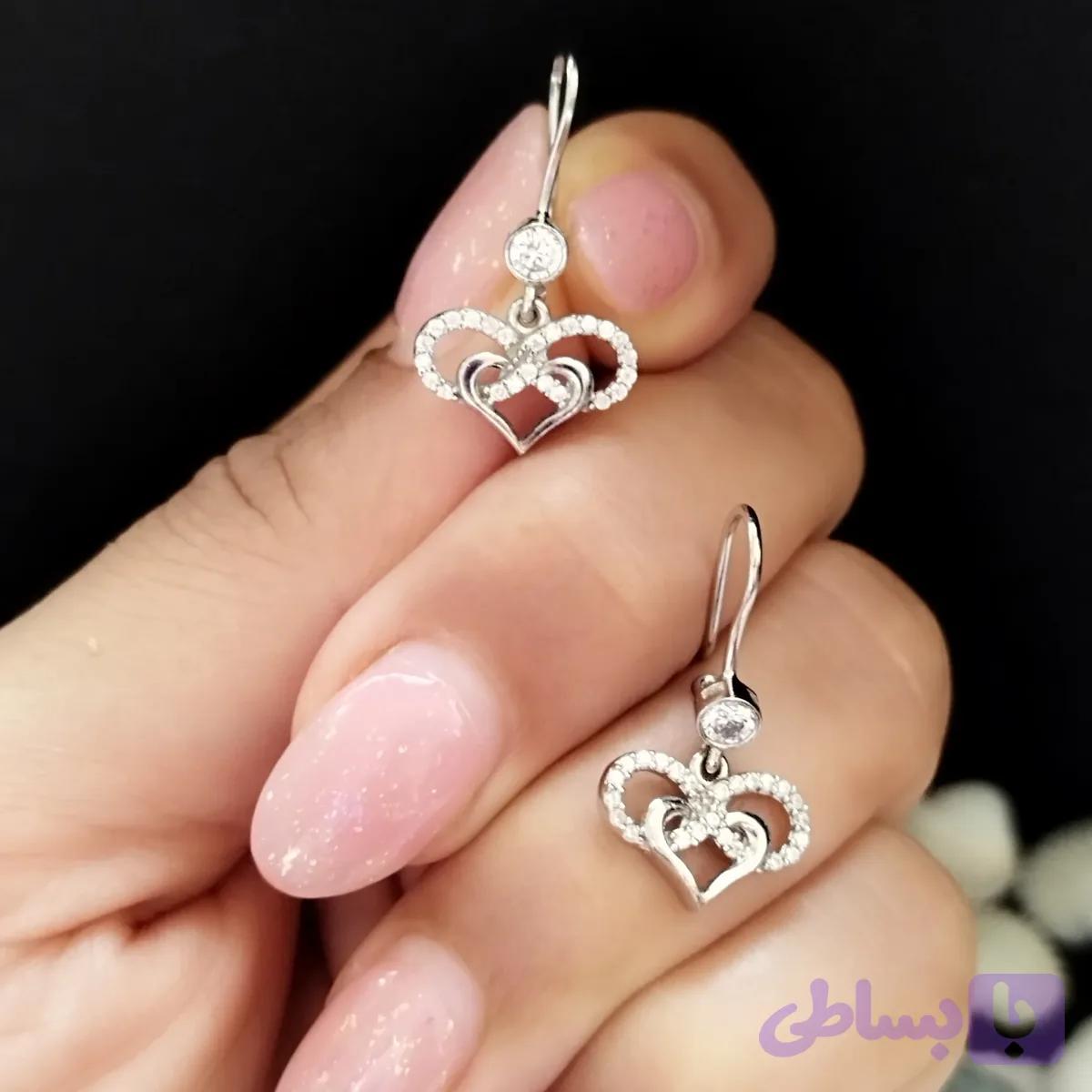 نیم ست نقره عیار 925 طرح گل با روکش طلا سفید مدل Shahr silver
